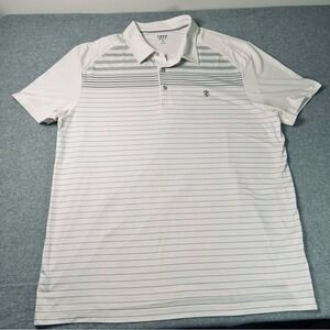 IZOD‎ Golf Mens XL White Grey Striped Short Sleeve Performance Polo Shirt